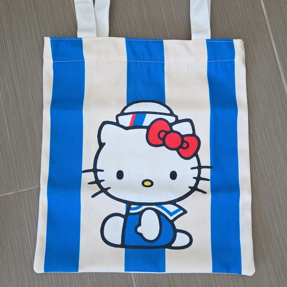 Hello Kitty Reusable Canvas Tote Blu Striped